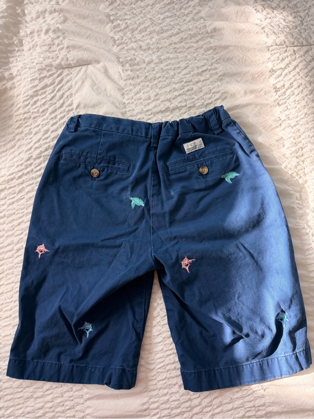 Vineyard Vines Navy Chino Shorts with Colorful Embroidery - Picture 3 of 3